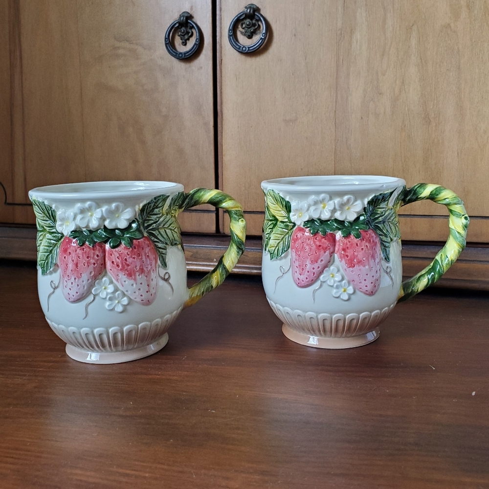 Takahashi Hand Painted Strawberry Mugs - Set of Two
